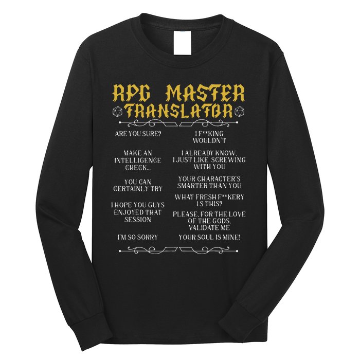 Rpg Master Translator D20 Tabletop Games Funny Rpg Gamer Long Sleeve Shirt