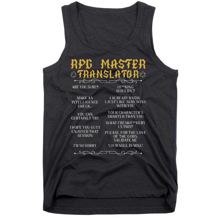 Rpg Master Translator D20 Tabletop Games Funny Rpg Gamer Tank Top