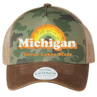 Retro Michigan T Vintage 70s Rainbow Design Legacy Tie Dye Trucker Hat