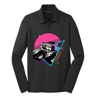 Retro Monster Truck Show Vintage Monster Trucks Silk Touch Performance Long Sleeve Polo