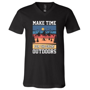 Retro Make Time Foe The Great Outdoors Camping For Camper V-Neck T-Shirt