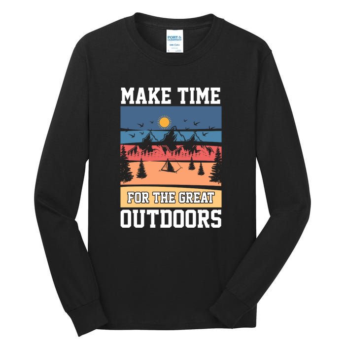 Retro Make Time Foe The Great Outdoors Camping For Camper Tall Long Sleeve T-Shirt