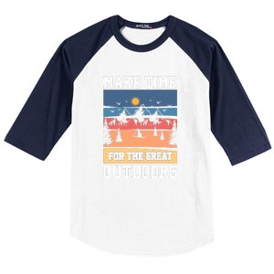 Retro Make Time Foe The Great Outdoors Camping For Camper Baseball Sleeve Shirt