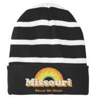 Retro Missouri Vintage 70s Rainbow Striped Beanie with Solid Band