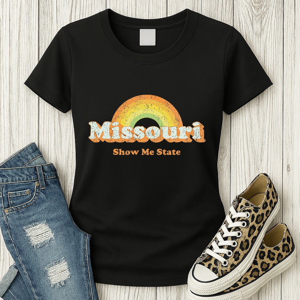 Retro Missouri Vintage 70s Rainbow Womens T-Shirt