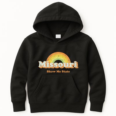 Retro Missouri Vintage 70s Rainbow Kids Hoodie