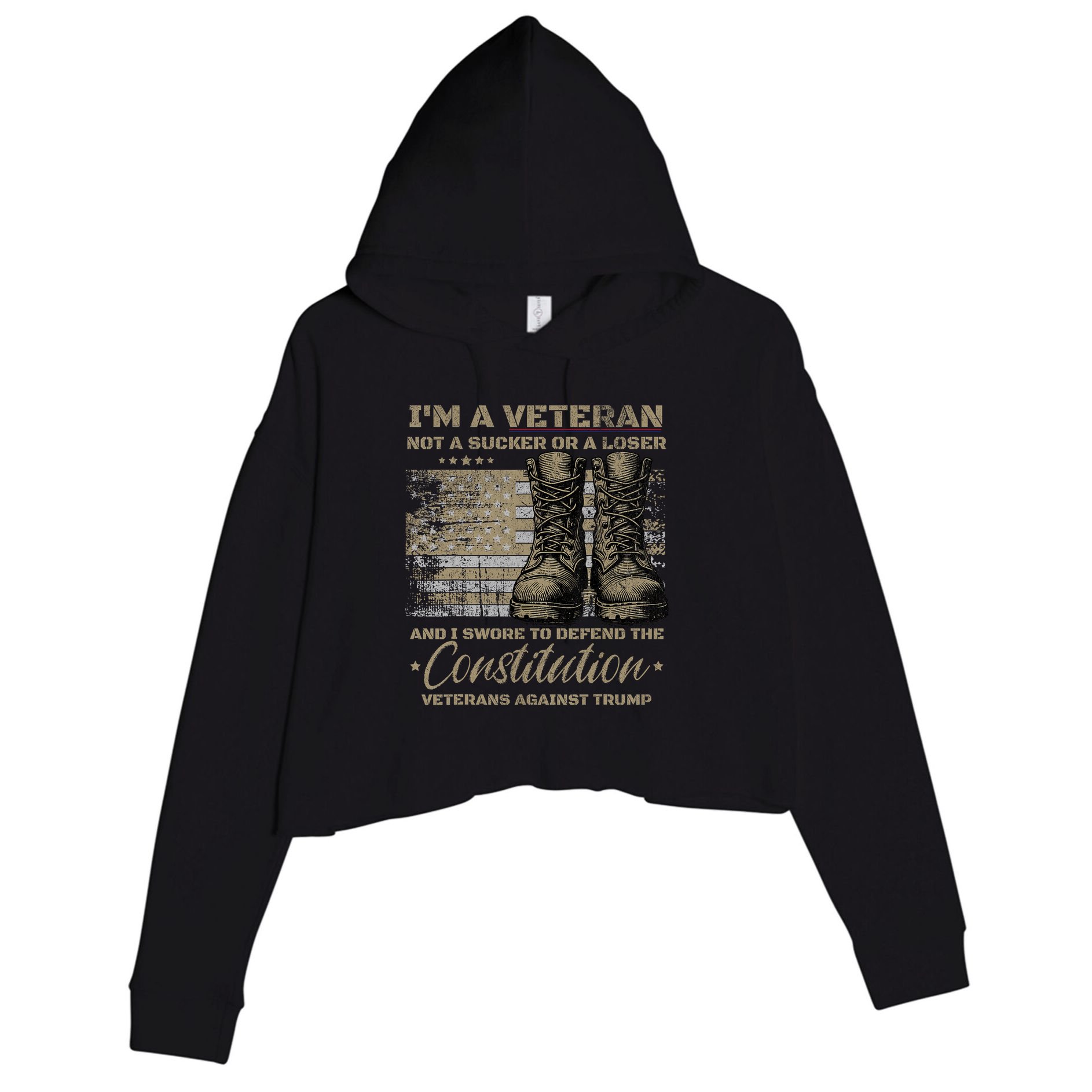 Retro Military Veterans Against Trump Protest Boycott  Crop Fleece Hoodie