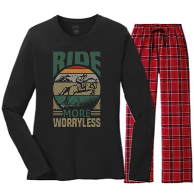 Ride More Worry Less Women's Long Sleeve Flannel Pajama Set 