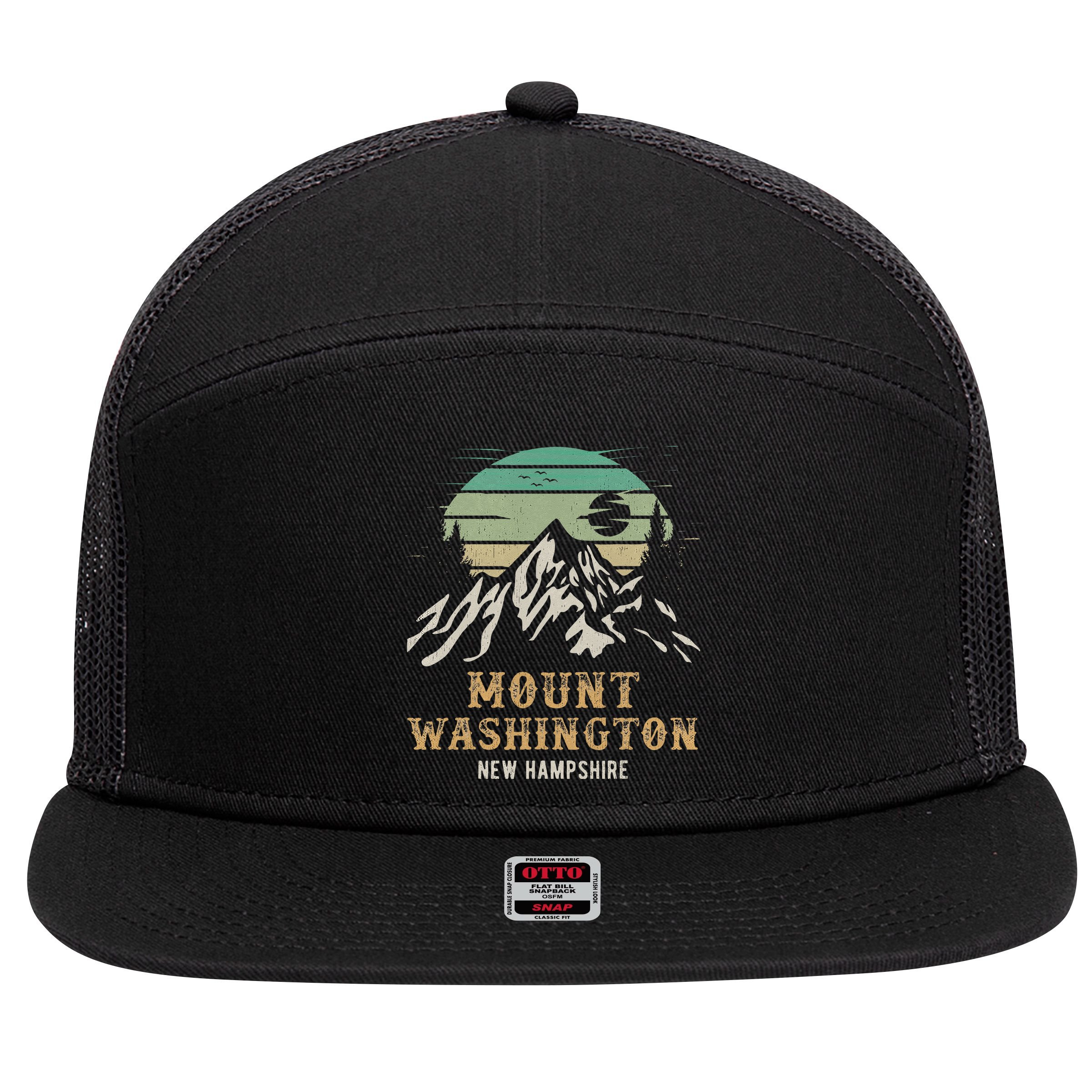 Retro Mount Washington NH Merchandise Hiking Mt Washington 7 Panel Mesh Trucker Snapback Hat