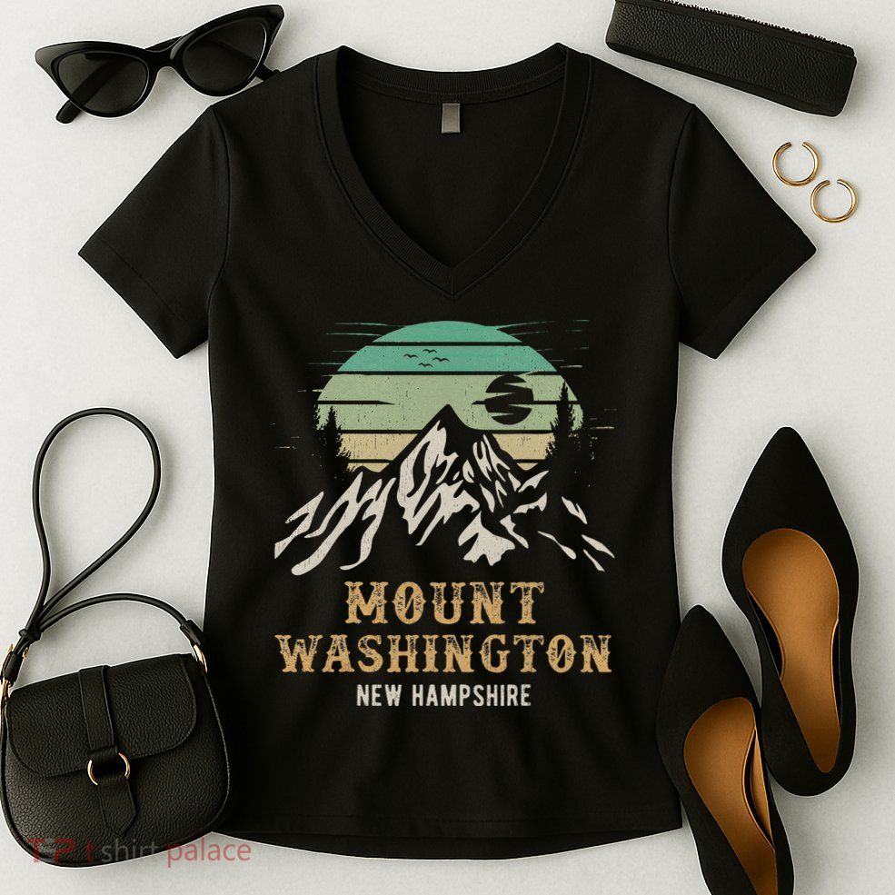 Retro Mount Washington NH Merchandise Hiking Mt Washington Women's V-Neck T-Shirt