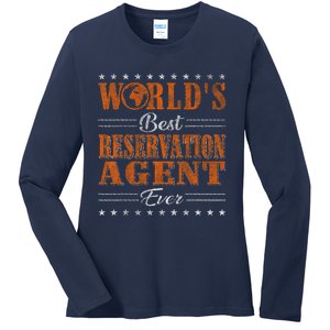 Retro Motif Worlds Best Reservation Agent Ladies Long Sleeve Shirt