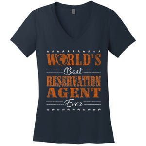 Retro Motif Worlds Best Reservation Agent Women's V-Neck T-Shirt