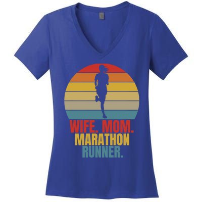 Running Marathoner Wife Mom Marathon Runner Gift Women's V-Neck T-Shirt