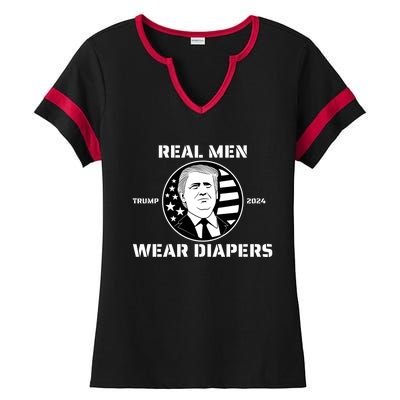 Real Man Wear Diapers Trump 2024 Ladies Halftime Notch Neck Tee