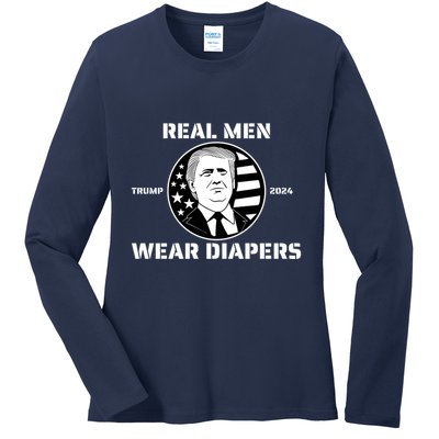 Real Man Wear Diapers Trump 2024 Ladies Long Sleeve Shirt