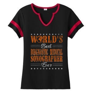 Retro Motif Worlds Best Diagnostic Medical Sonographer Ladies Halftime Notch Neck Tee