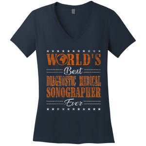 Retro Motif Worlds Best Diagnostic Medical Sonographer Women's V-Neck T-Shirt