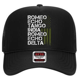 RETIRED Military  Wo Phonetic Alphabet Retirement High Crown Mesh Back Trucker Hat