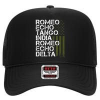 RETIRED Military  Wo Phonetic Alphabet Retirement High Crown Mesh Back Trucker Hat