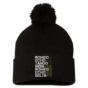 RETIRED Military  Wo Phonetic Alphabet Retirement Pom Pom 12in Knit Beanie