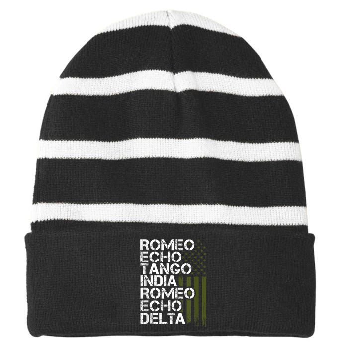 RETIRED Military  Wo Phonetic Alphabet Retirement Striped Beanie with Solid Band