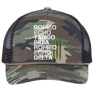 RETIRED Military  Wo Phonetic Alphabet Retirement Retro Rope Trucker Hat Cap