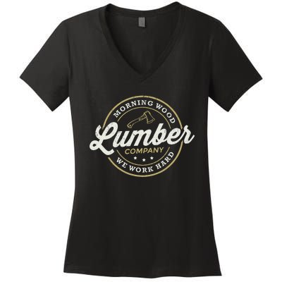 Retro M.O.R.N.I.N.G W.O.O.D Lumber Company Camping Woodman Women's V-Neck T-Shirt