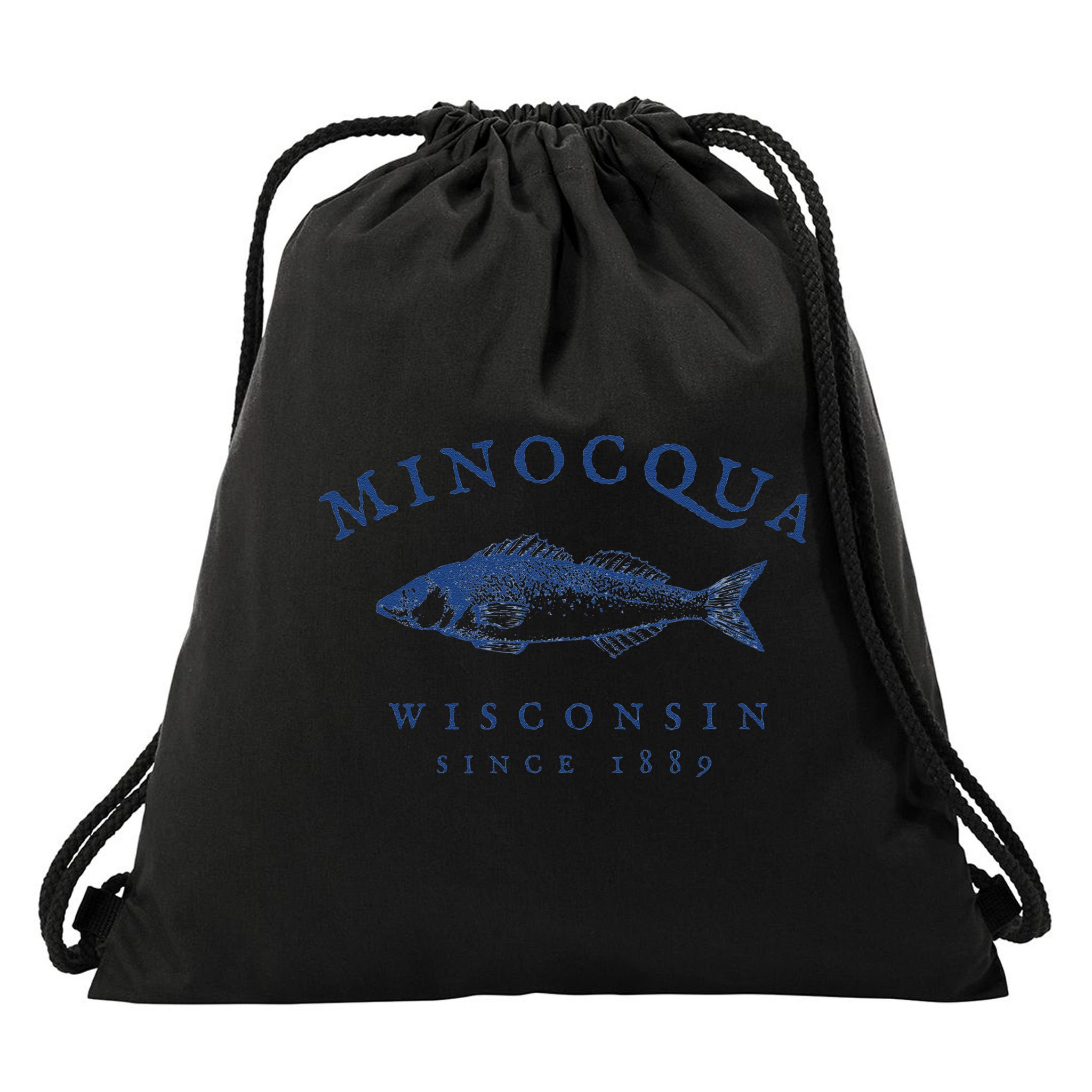 Retro Minocqua Wisconsin Fishing Drawstring Bag