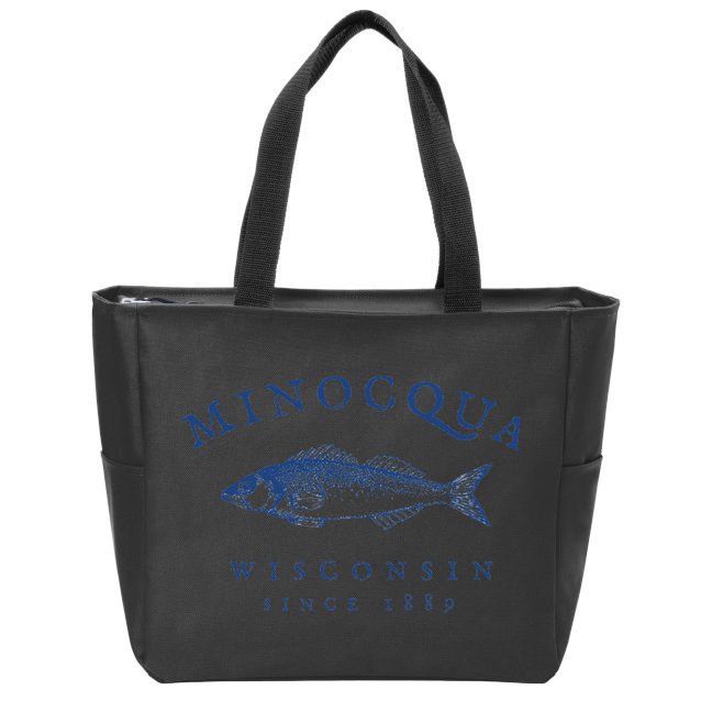 Retro Minocqua Wisconsin Fishing Zip Tote Bag
