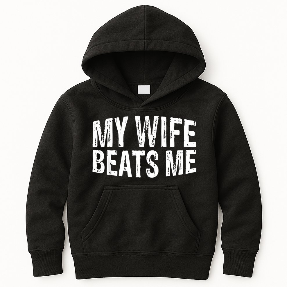 Retro My Wife Beats Me Husband Vintage Funny Kids Hoodie
