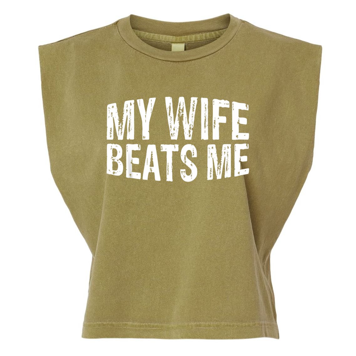 Retro My Wife Beats Me Husband Vintage Funny Garment-Dyed Women's Muscle Tee