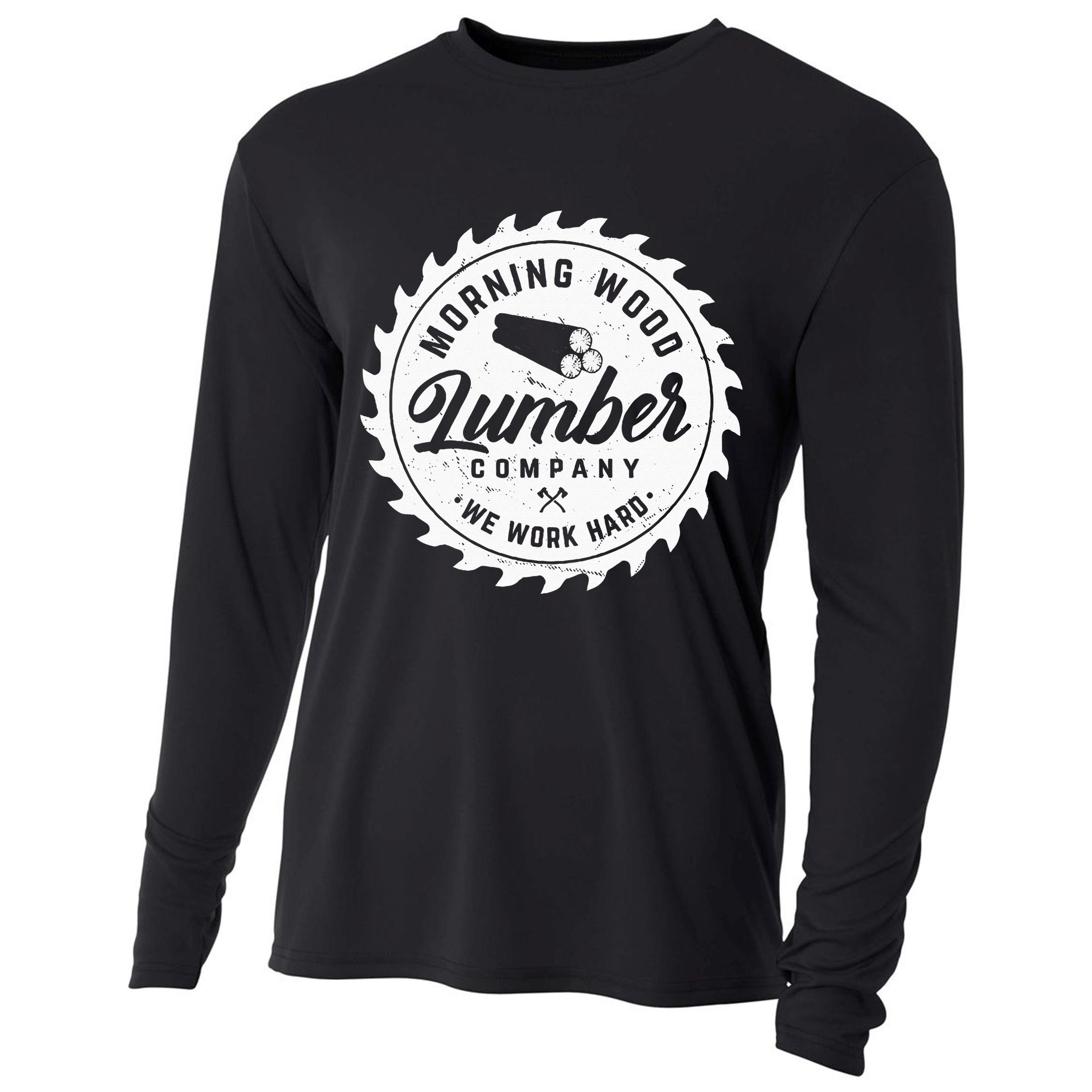 Retro Morning Wood Lumber Company Camping Woodman Cooling Performance Long Sleeve Crew