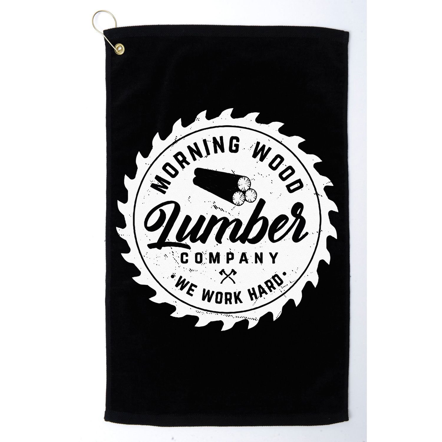 Retro Morning Wood Lumber Company Camping Woodman Golf Towel