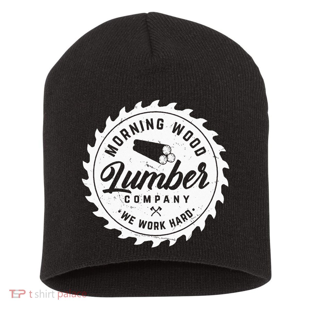 Retro Morning Wood Lumber Company Camping Woodman Short Acrylic Beanie