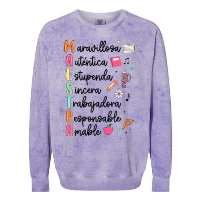 Retro Maestra Word Teach Love Inspire Spanish Teacher Colorblast Crewneck Sweatshirt