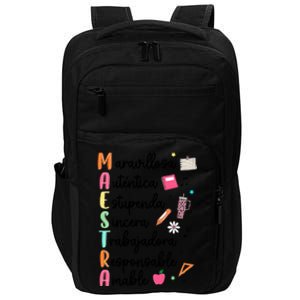 Retro Maestra Word Teach Love Inspire Spanish Teacher Impact Tech Backpack