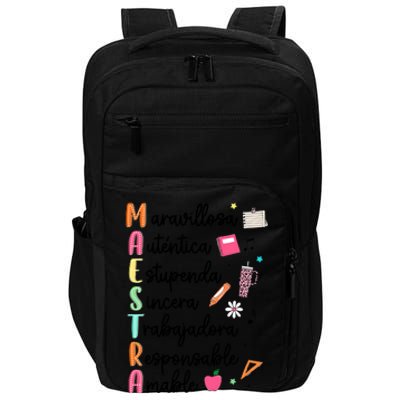 Retro Maestra Word Teach Love Inspire Spanish Teacher Impact Tech Backpack