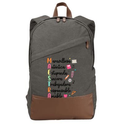 Retro Maestra Word Teach Love Inspire Spanish Teacher Cotton Canvas Backpack