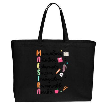 Retro Maestra Word Teach Love Inspire Spanish Teacher Cotton Canvas Jumbo Tote