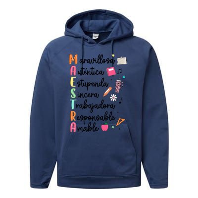 Retro Maestra Word Teach Love Inspire Spanish Teacher Performance Fleece Hoodie