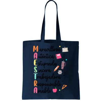 Retro Maestra Word Teach Love Inspire Spanish Teacher Tote Bag