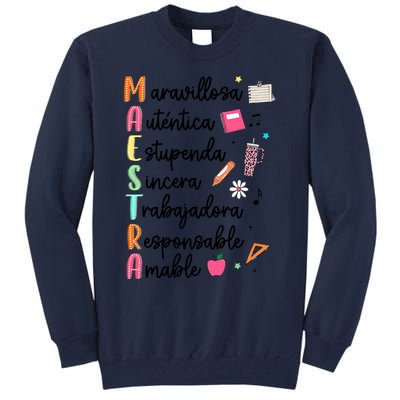 Retro Maestra Word Teach Love Inspire Spanish Teacher Tall Sweatshirt