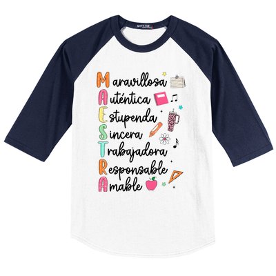 Retro Maestra Word Teach Love Inspire Spanish Teacher Baseball Sleeve Shirt