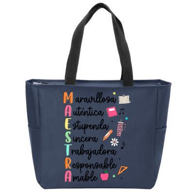 Retro Maestra Word Teach Love Inspire Spanish Teacher Zip Tote Bag