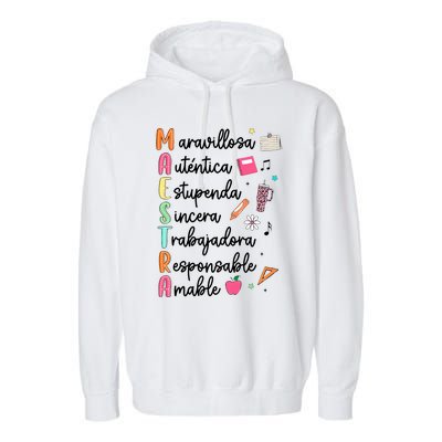 Retro Maestra Word Teach Love Inspire Spanish Teacher Garment-Dyed Fleece Hoodie