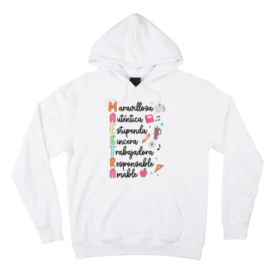 Retro Maestra Word Teach Love Inspire Spanish Teacher Hoodie