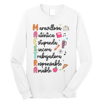 Retro Maestra Word Teach Love Inspire Spanish Teacher Long Sleeve Shirt