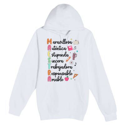 Retro Maestra Word Teach Love Inspire Spanish Teacher Premium Pullover Hoodie