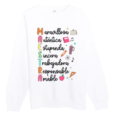 Retro Maestra Word Teach Love Inspire Spanish Teacher Premium Crewneck Sweatshirt