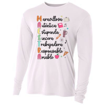 Retro Maestra Word Teach Love Inspire Spanish Teacher Cooling Performance Long Sleeve Crew